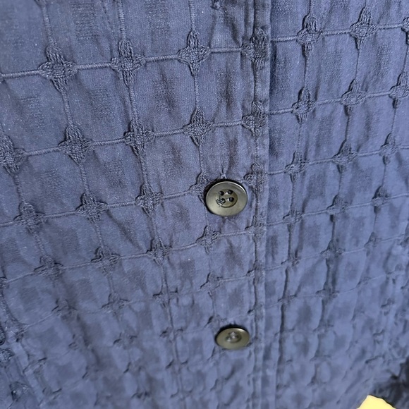 Focus causal life textured jacket navy size small wooden buttons - Picture 2 of 6